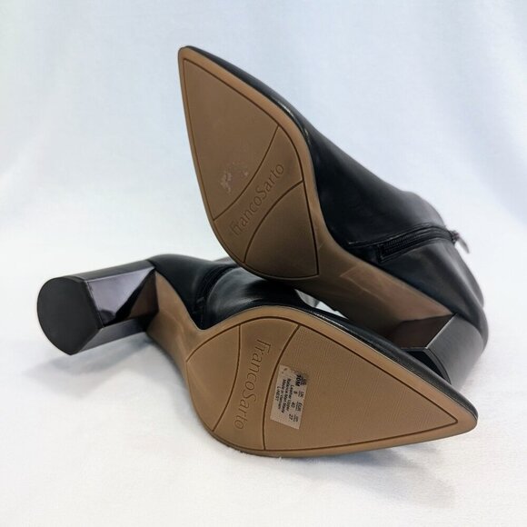FRANCO SARTO Leather Booties 10 Pointed Toe Mirrored Heel Panels Side Zipper Blk - Picture 7 of 9